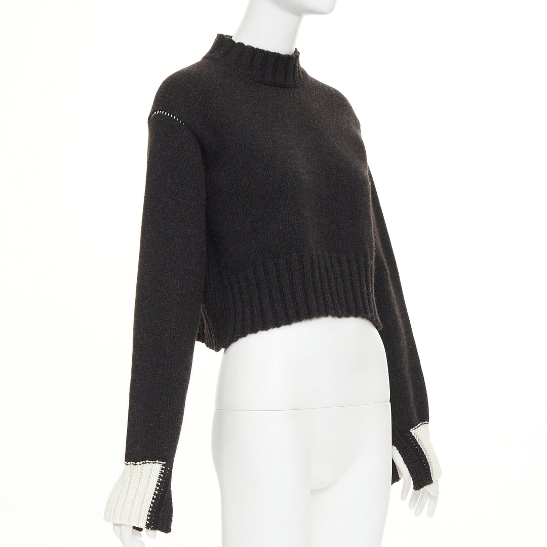 CELINE Phoebe Philo dark grey charcoal yak wool contrast cuff cropped sweater XS