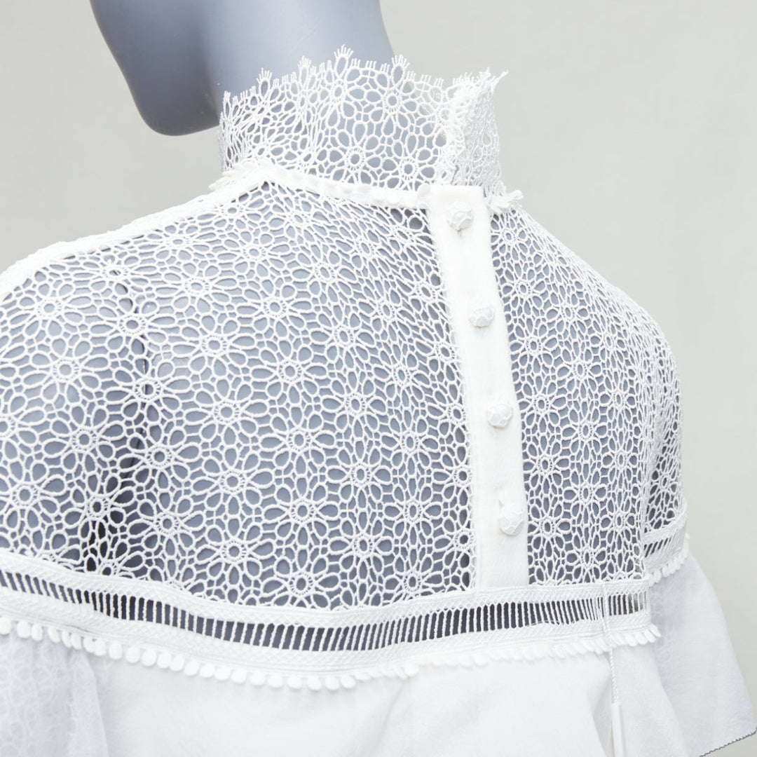 SELF PORTRAIT Military Cape Shoulder white floral lace ruffle dress UK4 XXS