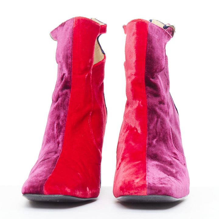TOGA ARCHIVES Pulla tricolor velvet square toe ankle booties EU39