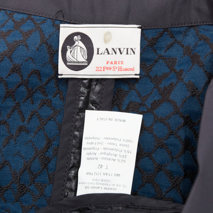 LANVIN black textured fabric double breasted cropped jacket FR42 XL