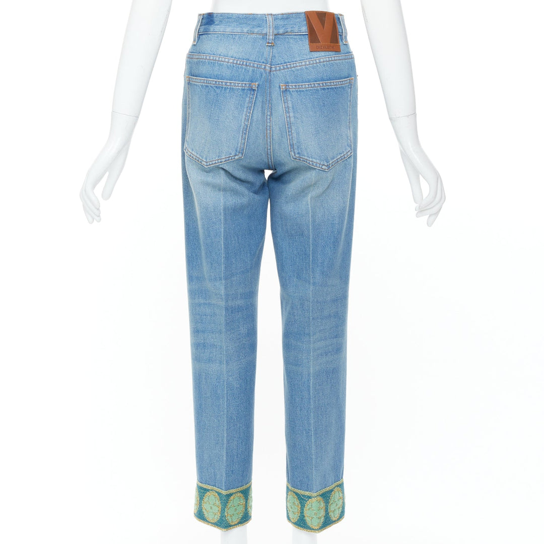 VALENTINO 2025 Runway blue washed green embroidered beaded hem denim jeans 25S