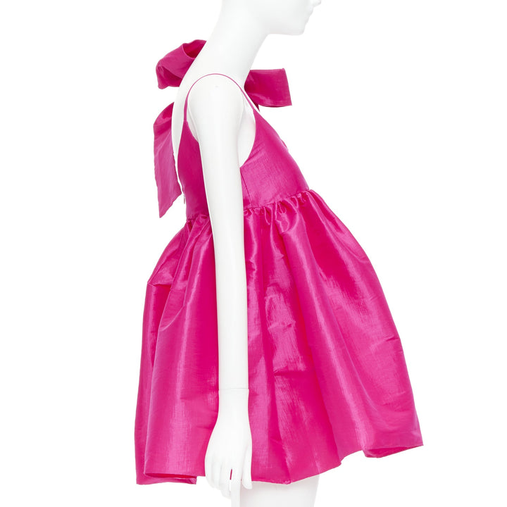 KIKA VARGAS Sue fuchsia pink silk blend bow shoulder babydoll dress XS
