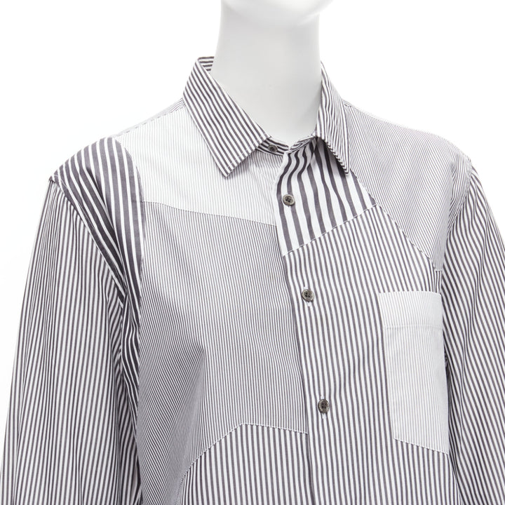 ALEXANDER MCQUEEN grey white cotton mixed stripes patchwork shirt Sz.16 L