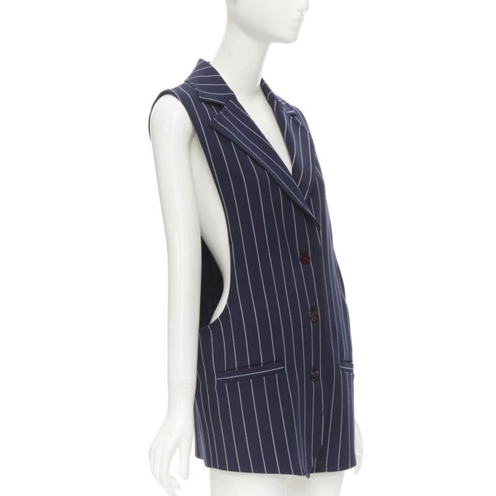 SEE. BY CHLOE blue white striped dropped armhole boxy vest FR36 S
