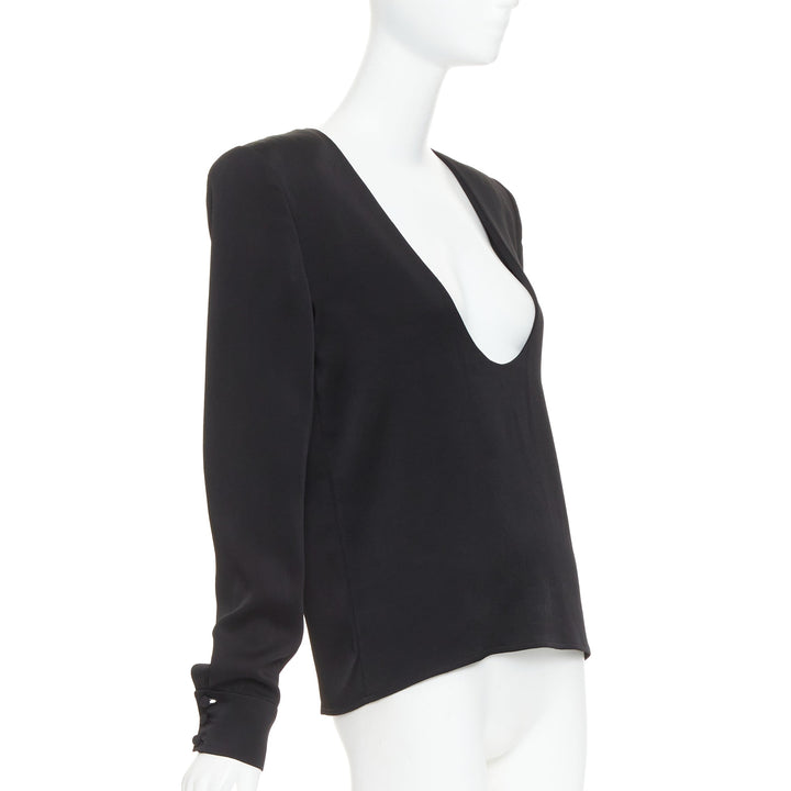 ALEXANDRE VAUTHIER COUTURE black padded shoulder scoop neck long sleeve top