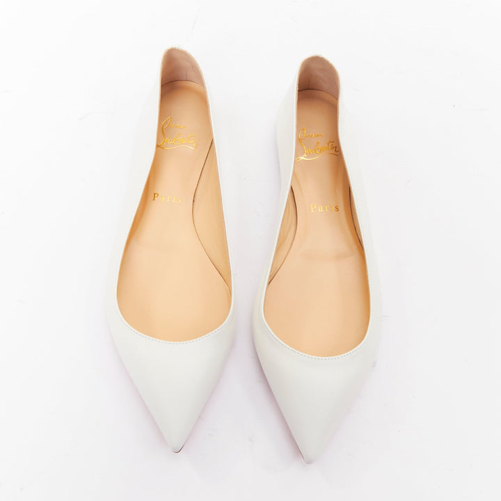 CHRISTIAN LOUBOUTIN Ballalla white leather point toe ballerina flats EU38