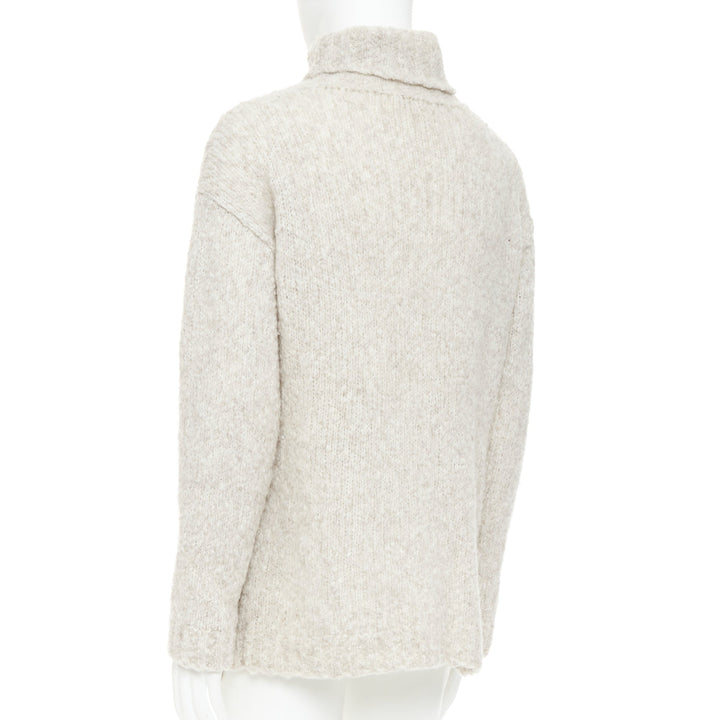 ALEXANDER MCQUEEN grey beige skull intarsia shaggy knit turtleneck sweater S