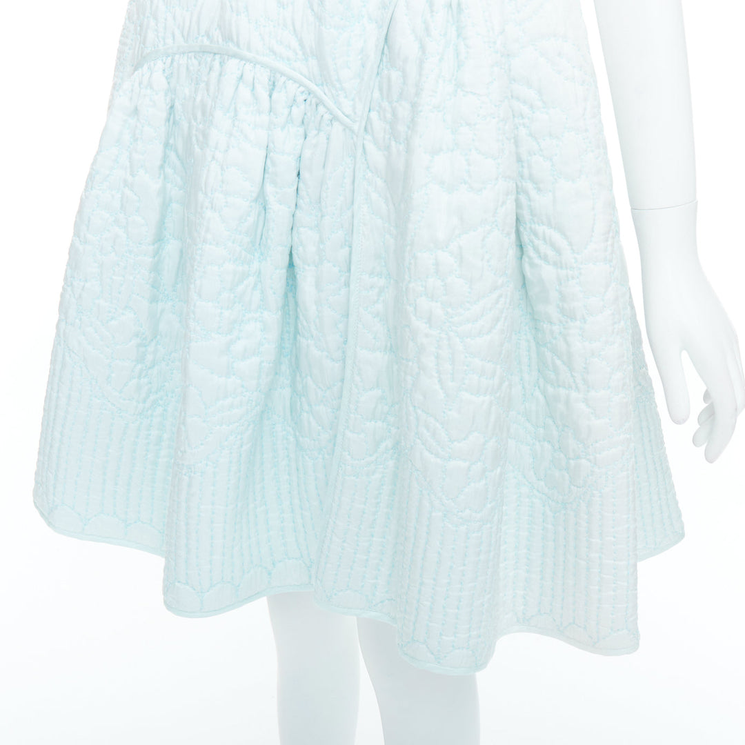 CECILIE BAHNSEN pastel mint blue overstitch applique babydoll dress UK6 XS