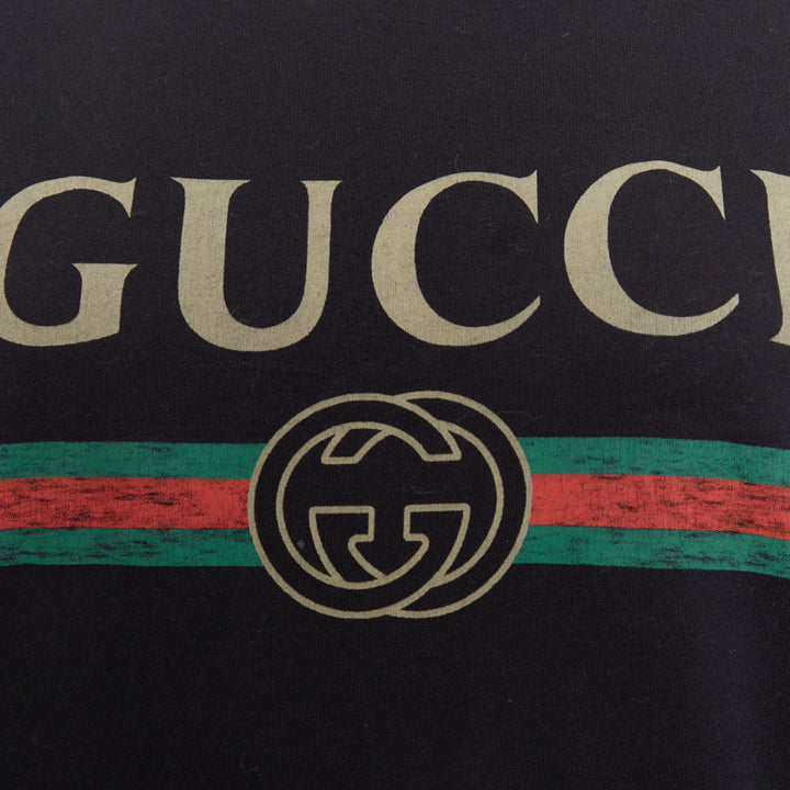 GUCCI Alessandro Michele  Vintage Web GG black washed embroidery tshirt XXS