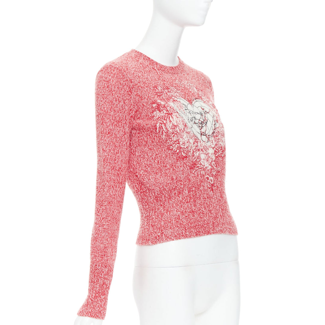 DIOR 2021 Dioramour red cream wool cashmere heart sweater FR36 S