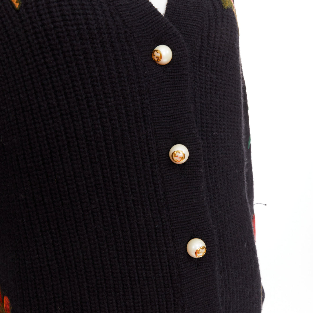 GUCCI Michele L'avengle Par Amour black wool embroidery patch pearl cardigan S