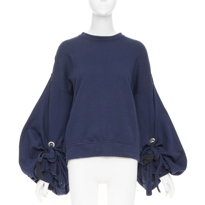 Y PROJECT navy cotton oversized gathered drawstring balloon sleeve sweatshirt S