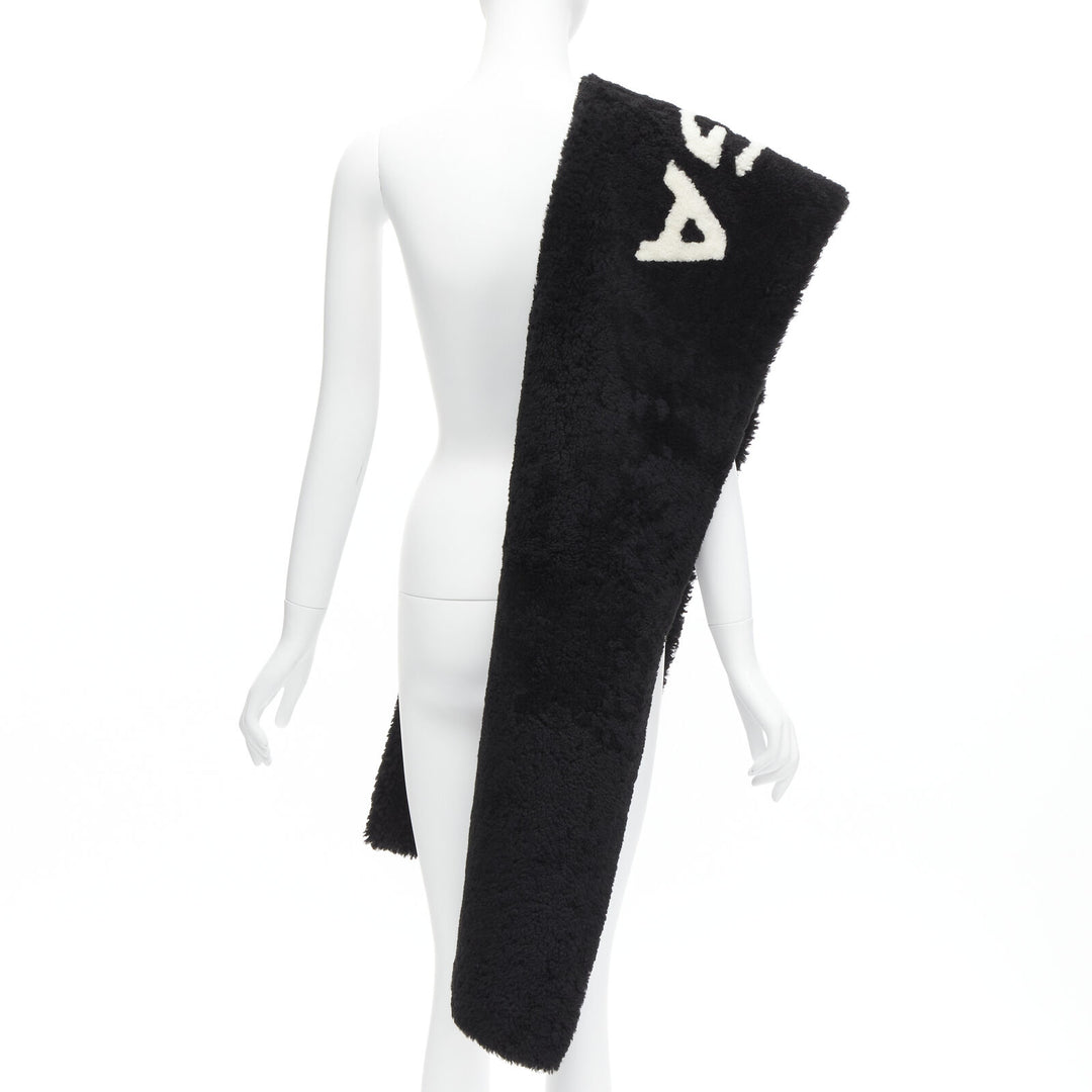 rare BALENCIAGA Demna 2016 Runway black white logo lambskin shearling scarf