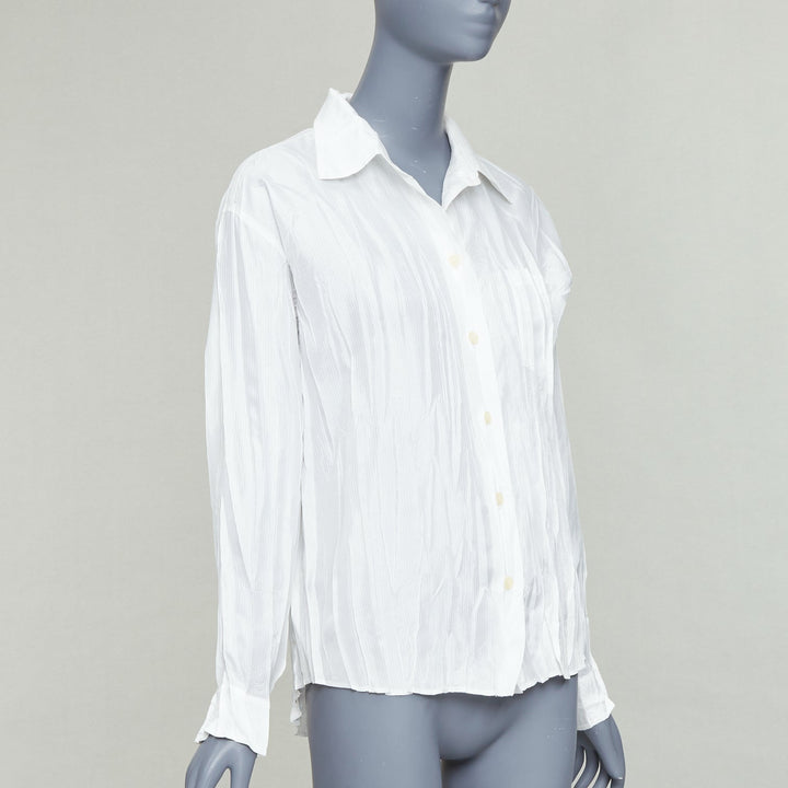 ISSEY MIYAKE Pleats Please white plisse pocketed shirt JP4 XL