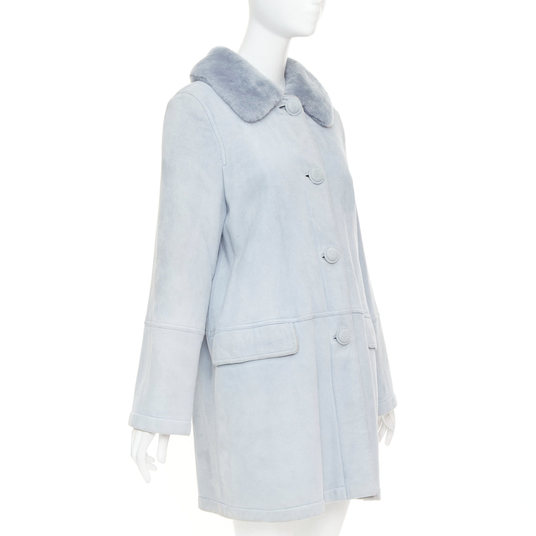 CHRISTIAN DIOR Vintage 2017 John Galliano powder blue dyed rabbit fur coat S
