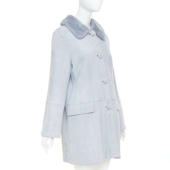 CHRISTIAN DIOR Vintage 2017 John Galliano powder blue dyed rabbit fur coat S