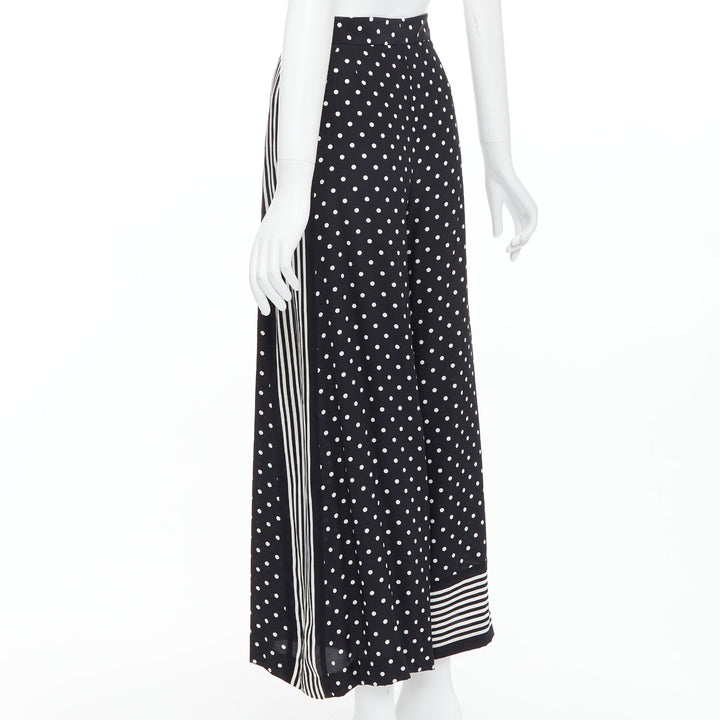 STELLA MCCARTNEY 2016 black white 100% silk polka dot striped pants IT36 XXS