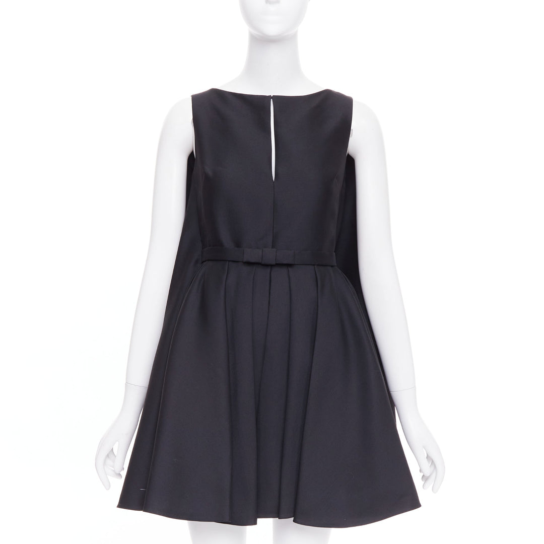 CHRISTIAN DIOR 2014 Raf Simons black bow belted pleat cape peplum dress FR34 XS