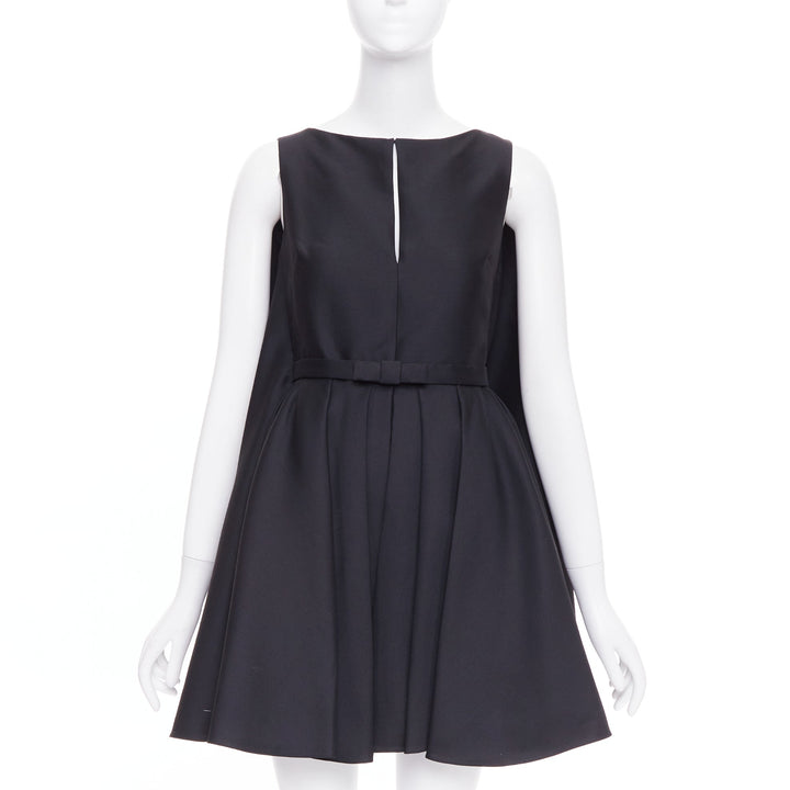 CHRISTIAN DIOR 2014 Raf Simons black bow belted pleat cape peplum dress FR34 XS