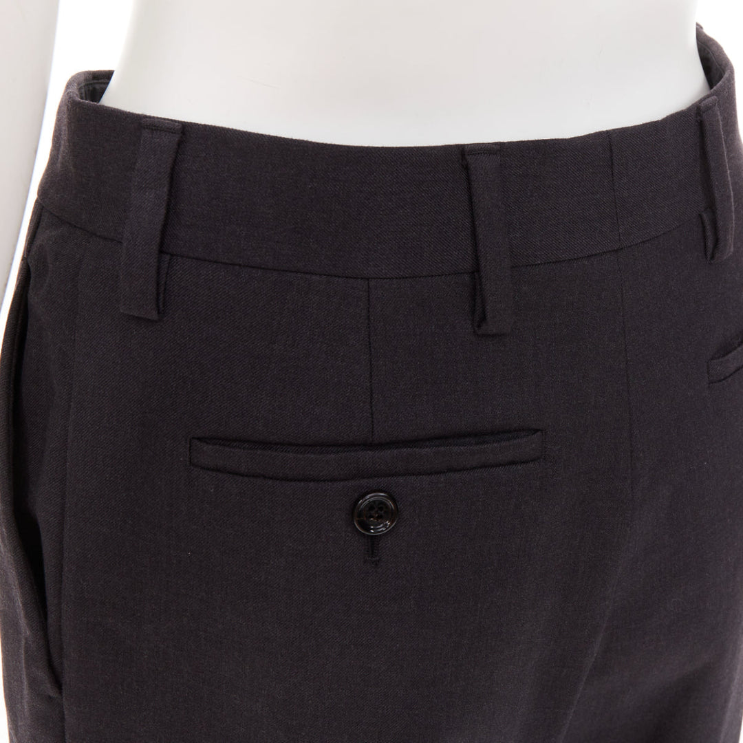PRADA 2022 dark grey virgin wool pleated wide leg cropped pants IT38 XS