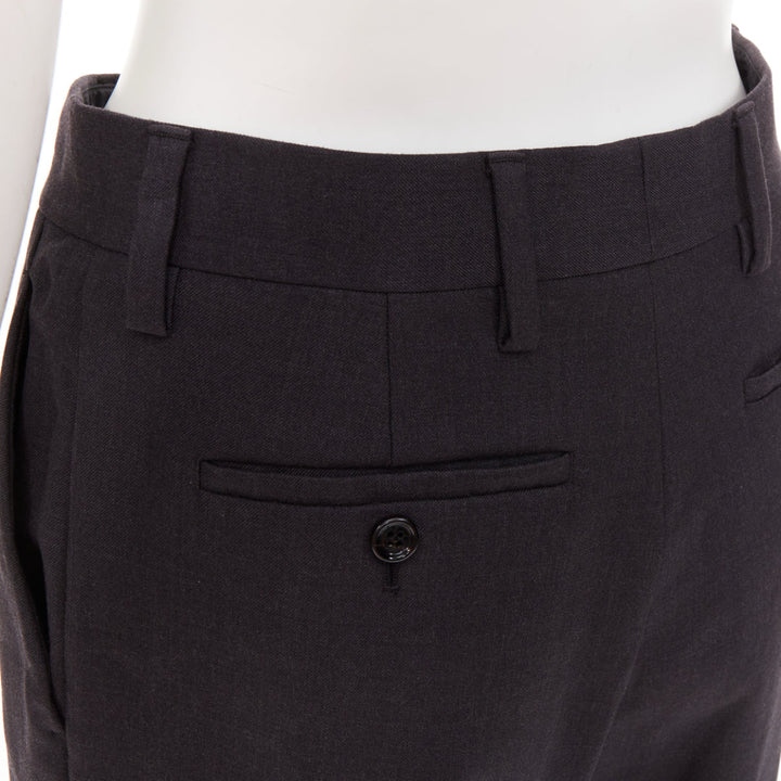 PRADA 2022 dark grey virgin wool pleated wide leg cropped pants IT38 XS