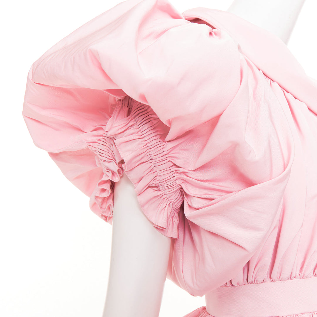 ALEXANDER MCQUEEN 2021 Runway pink anemone faille off shoulder dress IT38 XS