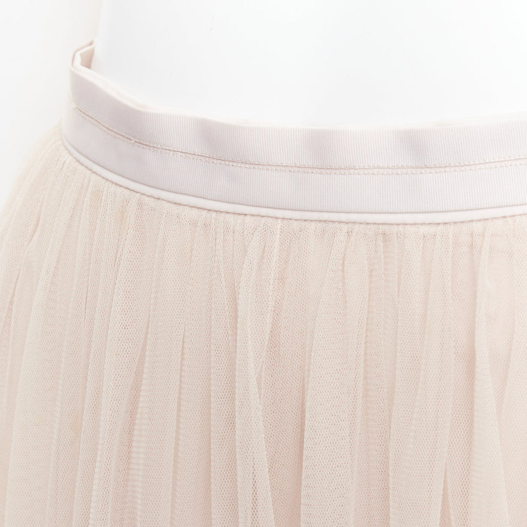 NEEDLE & THREAD champagne tulle ribbon trim waist midi skirt UK6 XS