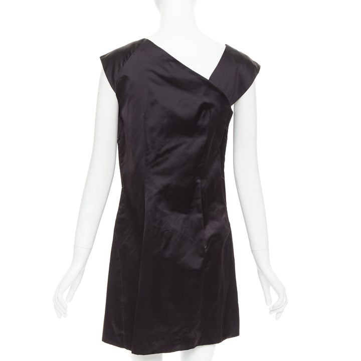 MIU MIU 2009 black silk satin bow top pleated mini dress IT44 L