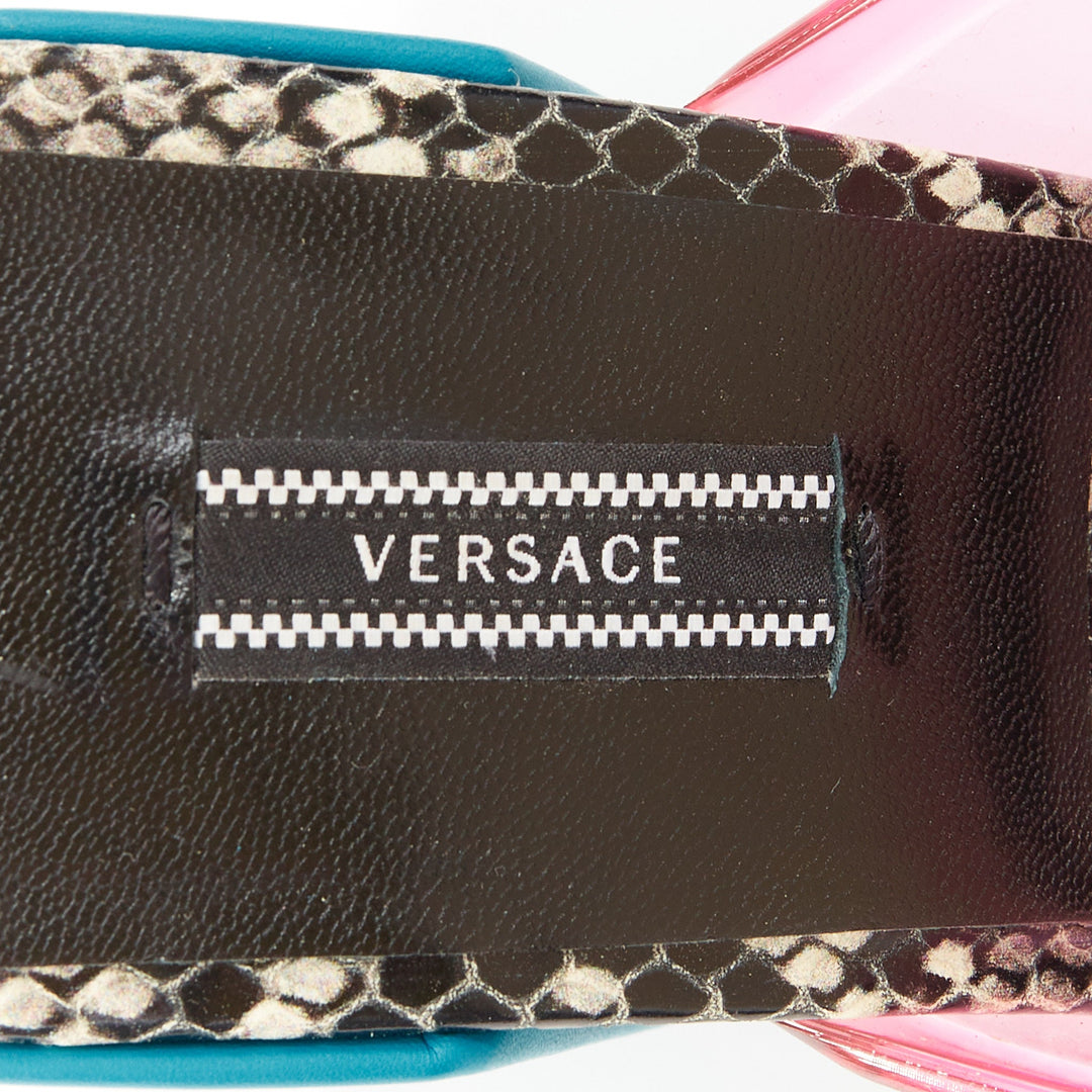 VERSACE 2019 Runway 90s Vintage Logo transparent pink PVC mules EU38.5 US8.5