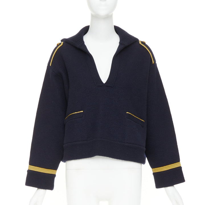 CELINE Cropp Military Vareuse wool gold trim Triomphe sailor collar pullover M