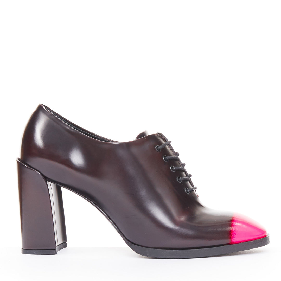 CHRISTIAN DIOR 2014 Runway Garconne burgundy neon pink cap toe pumps EU37.5