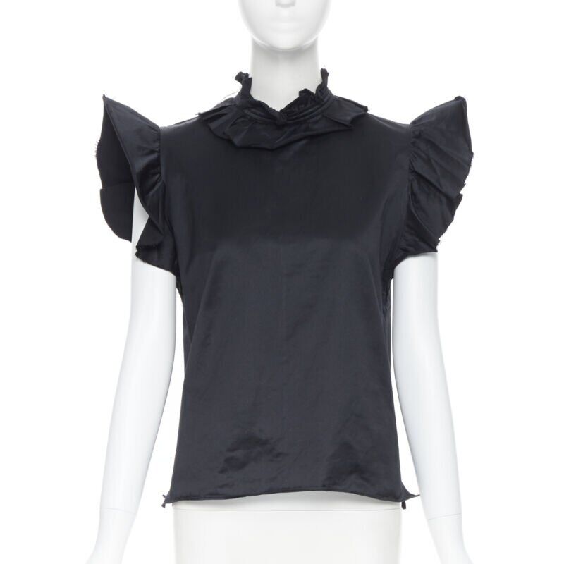 YVES SAINT LAURENT SS10 black cotton ruffle sleeve victorian collar vest FR38