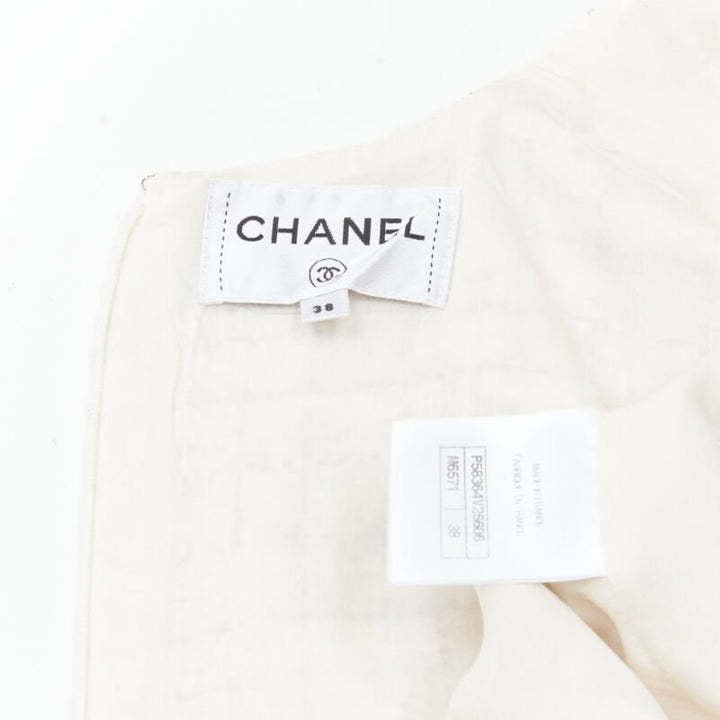 CHANEL light pink beige black check tweed short sleeve sheath dress FR38 M