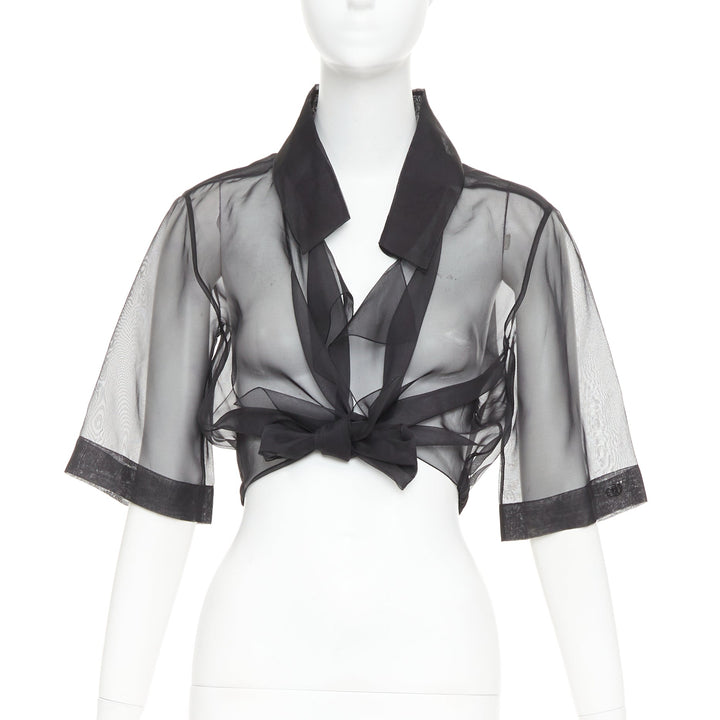 CHANEL 2006 Runway black sheer 100% silk organza bolero cropped jacket FR36 S