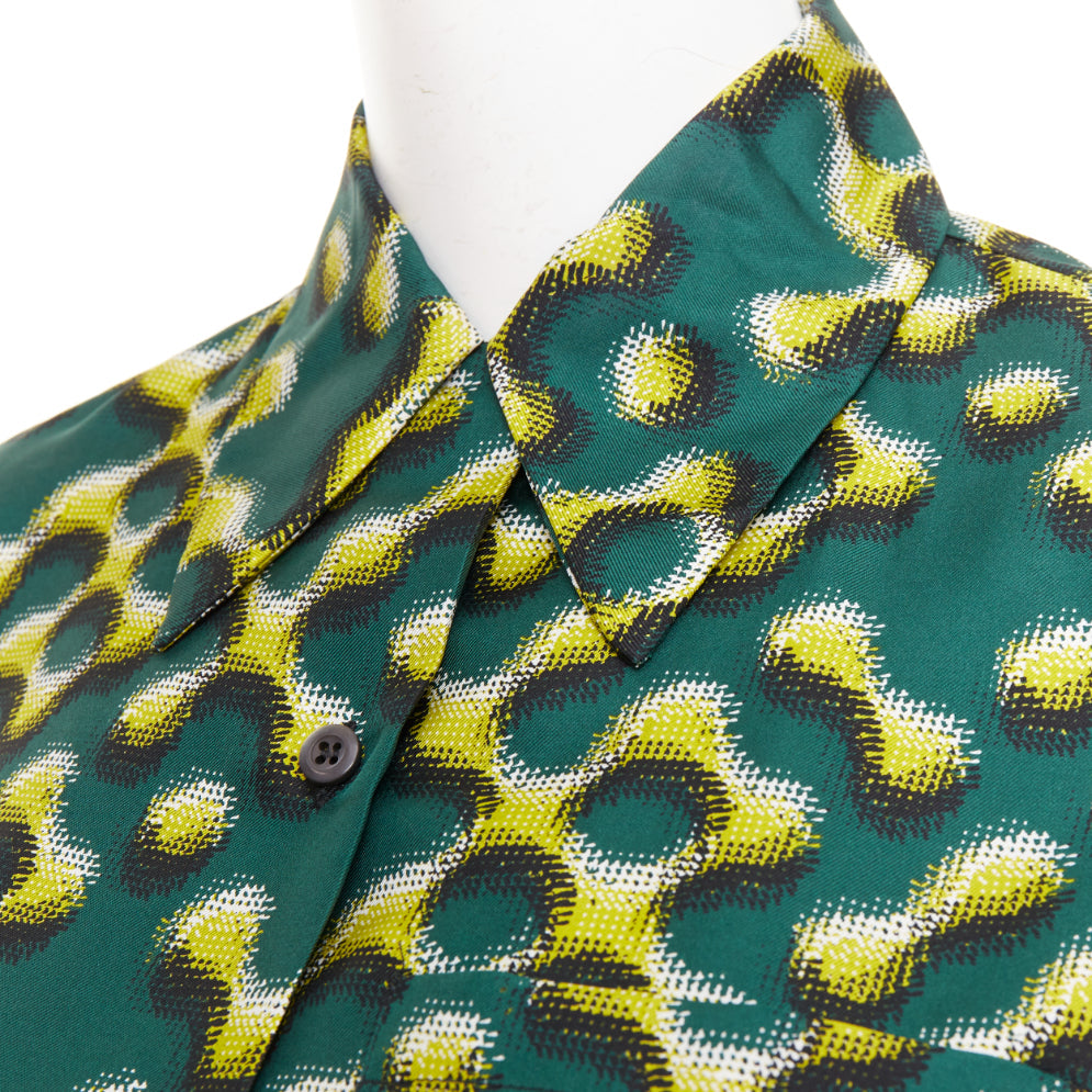 PRADA 2015 100% silk green yellow molecular geometric print shirt IT38 XS