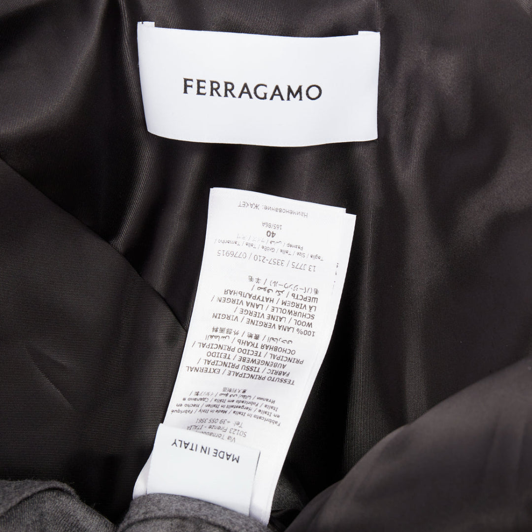 FERRAGAMO 2024 2024 grey virgin wool peak lapel power shoulder blazer IT40 S