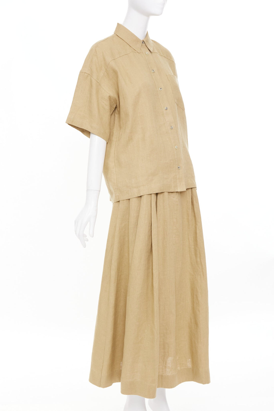MARA HOFFMAN 2022 sand hemp utility short sleeve shirt midi skirt set XS