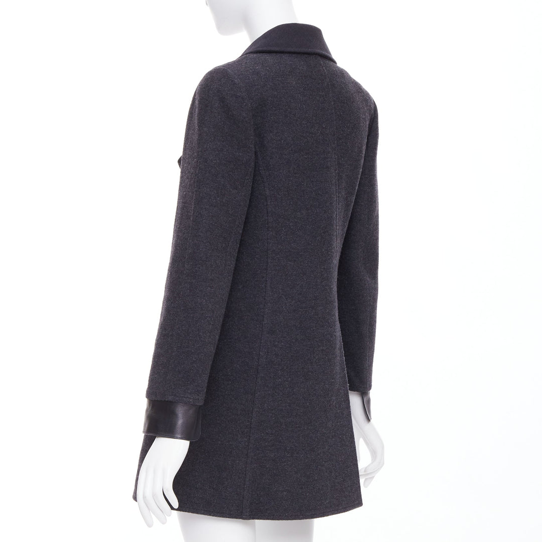 CHANEL 00A dark grey wool blend logo metal buckle asymmetric coat FR38 M