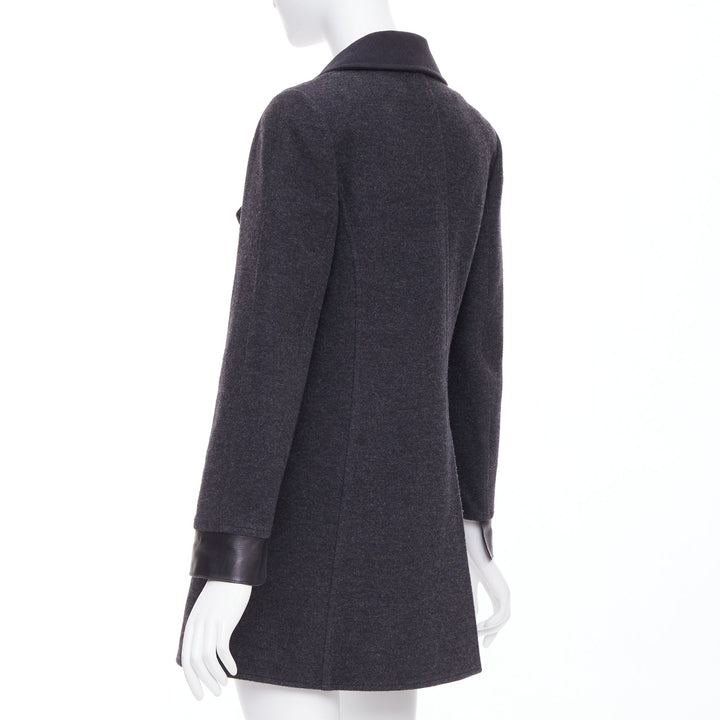 CHANEL 00A dark grey wool blend logo metal buckle asymmetric coat FR38 M