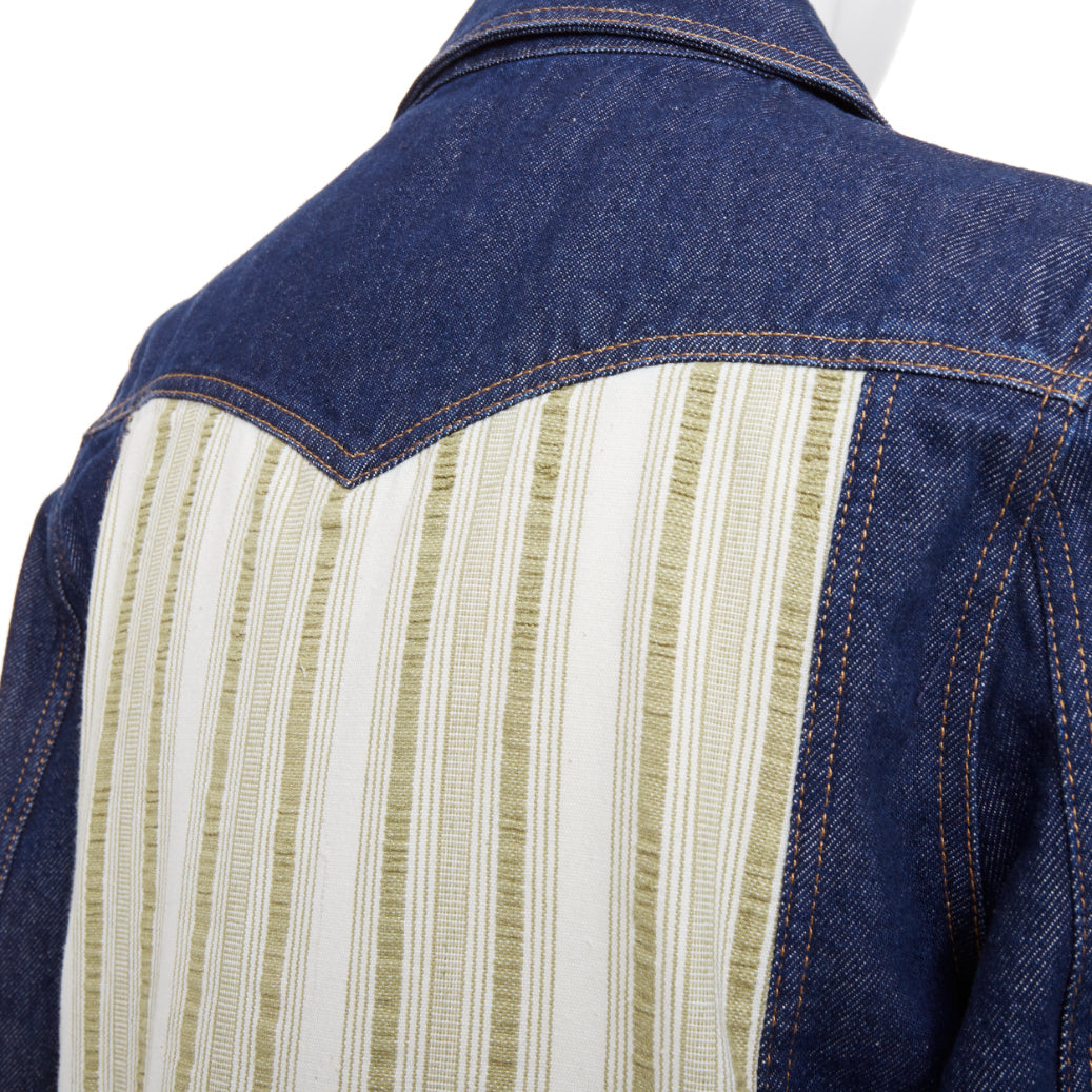 WALES BONNER Miles contrast stripe pocket raw blue multi denim outerwear IT46 S
