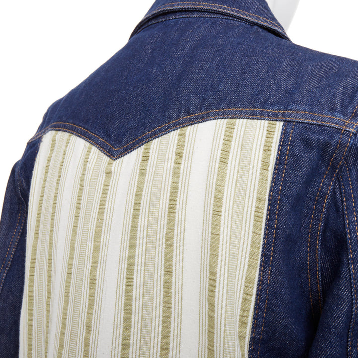 WALES BONNER Miles contrast stripe pocket raw blue multi denim outerwear IT46 S