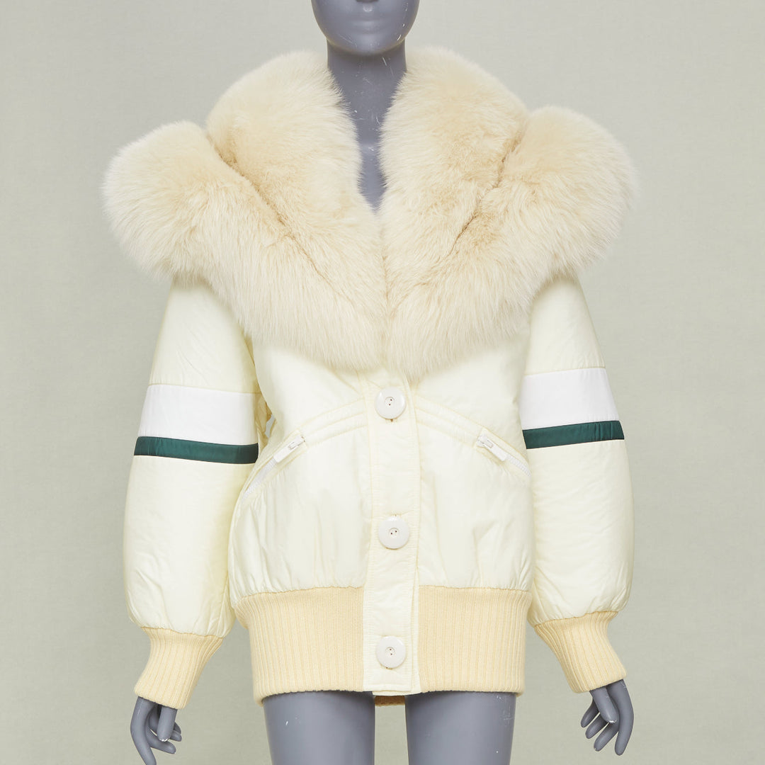 MIU MIU 2017 Runway oversized fur collar striped puffer bomber jacket IT36 XXS