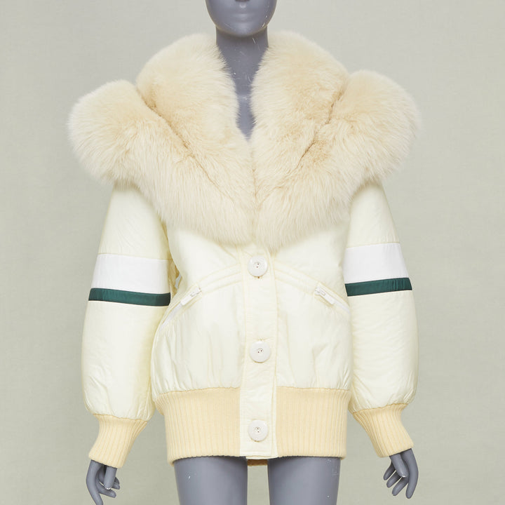 MIU MIU 2017 Runway oversized fur collar striped puffer bomber jacket IT36 XXS