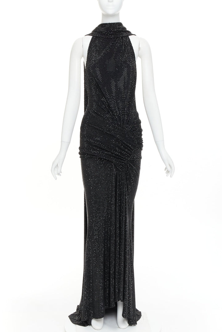 rare ALEXANDRE VAUTHIER COUTURE SS2020 Runway black strass crystal drape gown