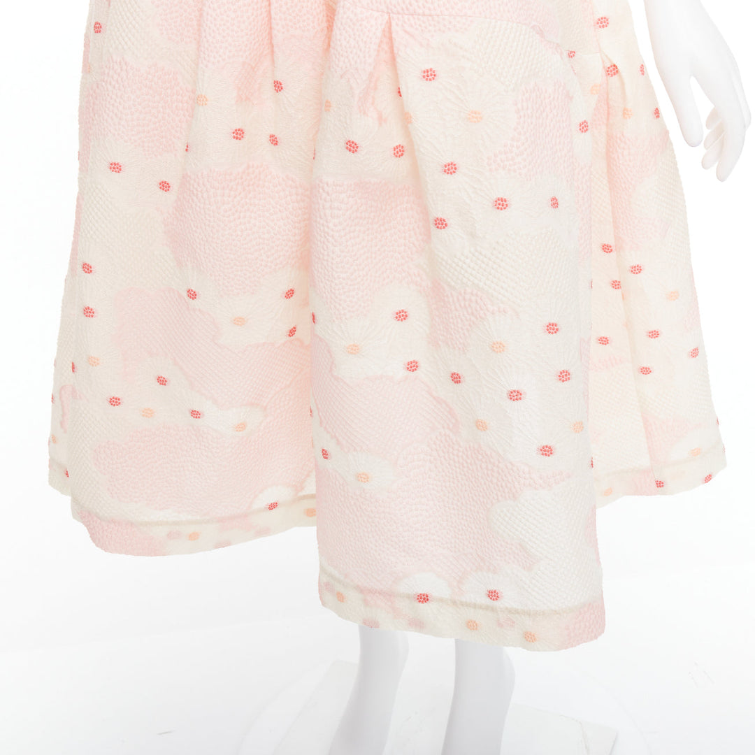 SIMONE ROCHA Kimono pink silk cotton blend floral cloque midi dress UK10 M