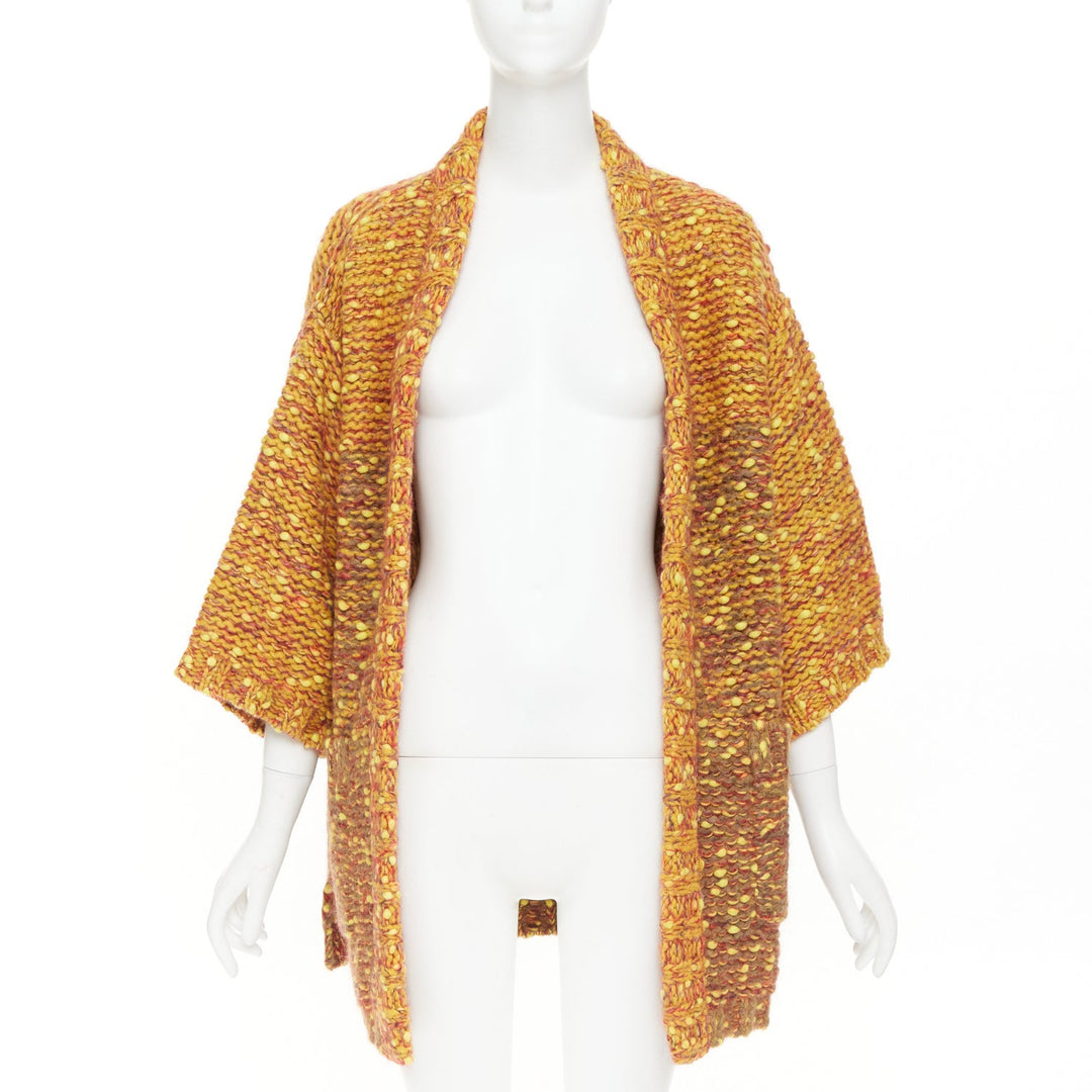 CHANEL 2014 Runway marigold yellow heavy knit oversized cardigan coat FR36 S