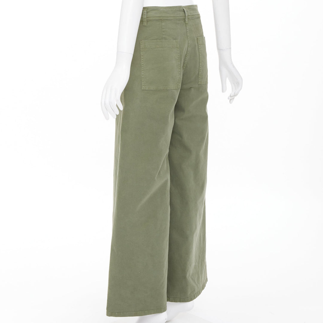 NILI LOTAN Megan camo green washed cotton twill casual utility wide pants US4 S