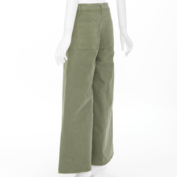 NILI LOTAN Megan camo green washed cotton twill casual utility wide pants US4 S