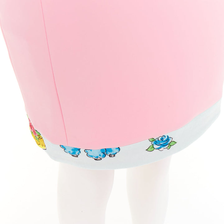MOSCHINO COUTURE! 2022 Runway Calico Animals pink cream mini skirt IT38 XS