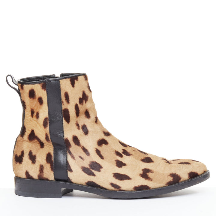 BALMAIN 2015 leopard print calf hair leather side zip classic ankle boots EU43